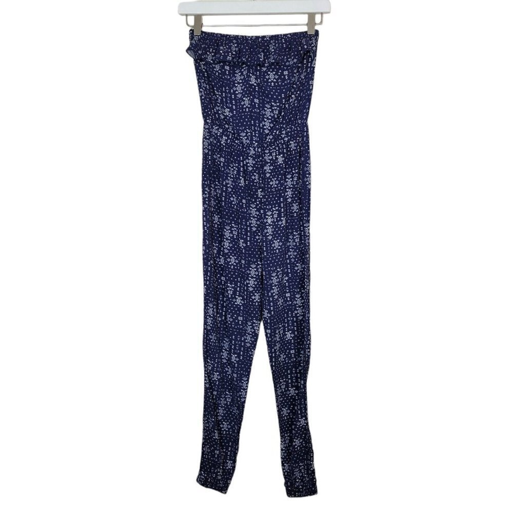 Hollister Sz X Small Bandeau Jumpsuit Tribal Aztec Print Navy Blue Strapless VGC